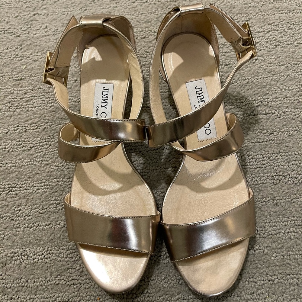Jimmy Choo gold wedges